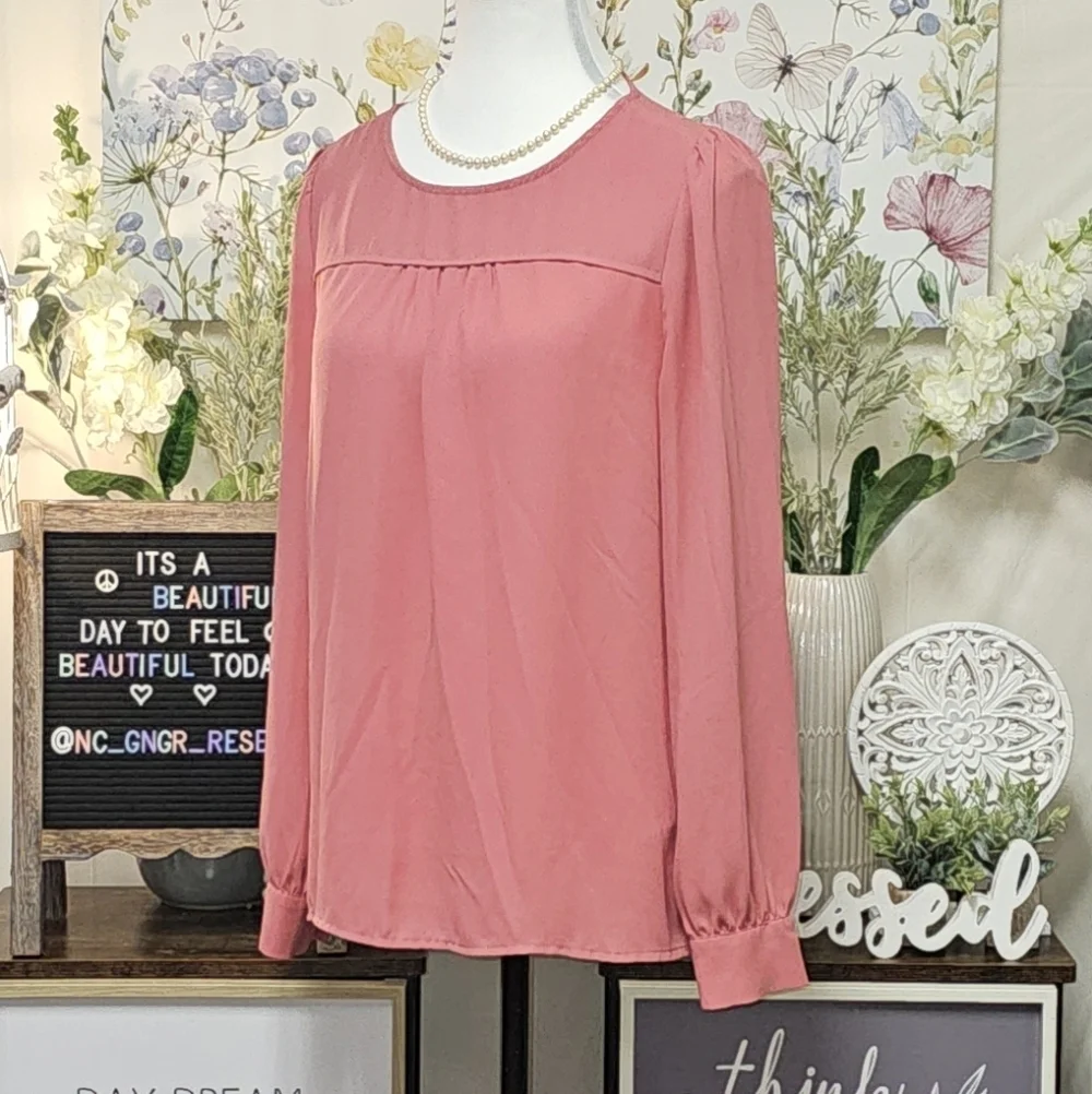 J. CREW SIZE XS BUTTON SLEEVE LOOSE FITTING CASUAL BLOUSE IN MAUVE\BLUSH PINK